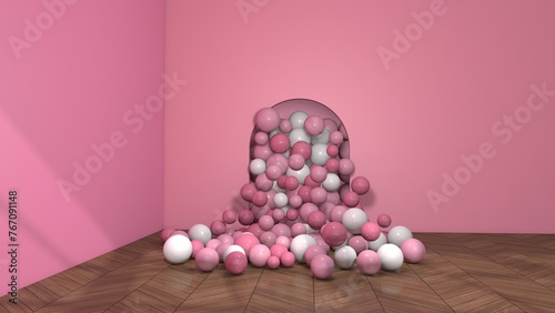 Colorful balloons flying in the room. 3D illustration, 3D rendering	