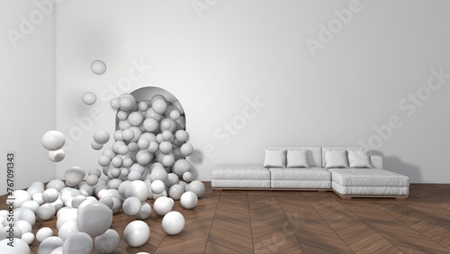 Colorful balloons flying in the room. 3D illustration, 3D rendering	