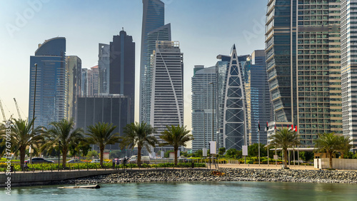 Residential buildings in Jumeirah Lake Towers timelapse in Dubai  UAE.