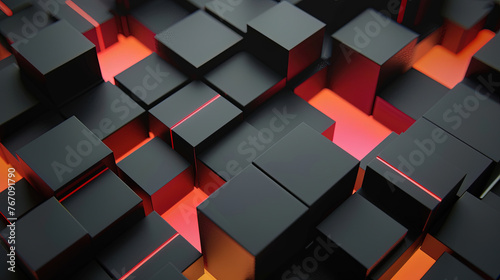 Dark background design  abstract geometric blocks  3d render