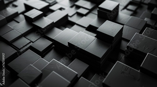 Dark background design, abstract geometric blocks, 3d render © Mentari