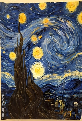 Van Gogh's Starry Night. Future day	Van Gogh inspired night sky painting
