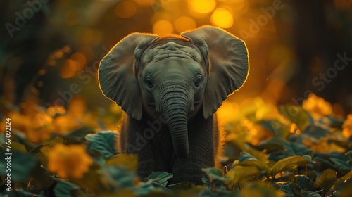 Image of an endangered elephant in its wild habitat. and conservation efforts Raise awareness about the importance of biodiversity conservation.