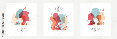Happy Mother's Day card set. Modern color design.