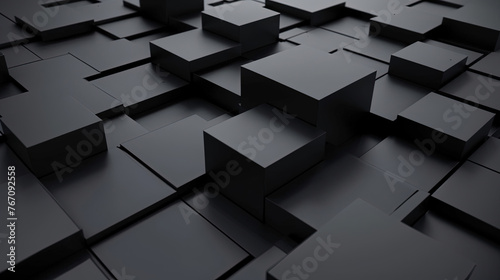 Dark background design, abstract geometric blocks, 3d render photo