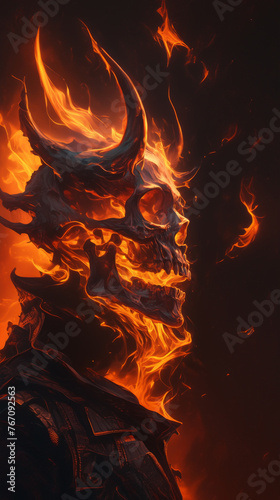 Flaming Skull with Horns: Malevolent Inferno