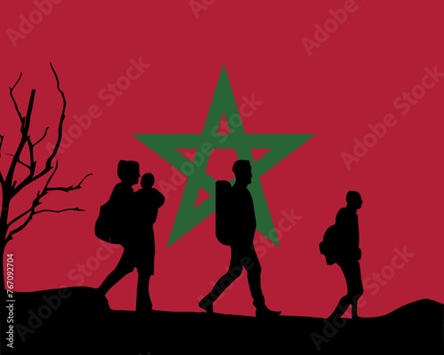 Immigration and refugees front of Morocco flag, immigrant and refugee concept