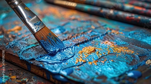 Vibrant Art Tools, Brushes and Paints on Palette