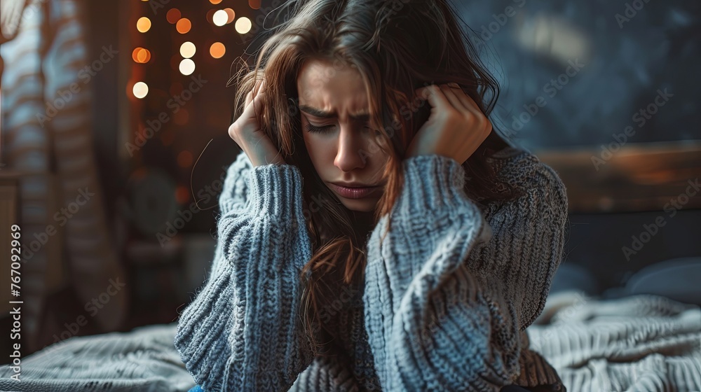 Panic attack in public place. Woman having panic disorder in city ...
