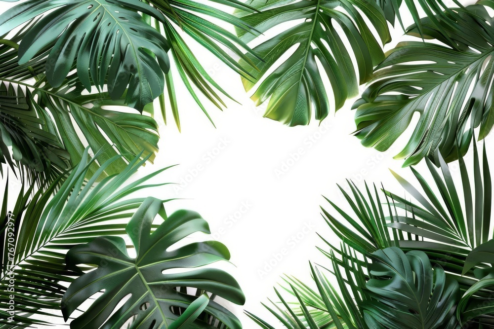 Lush Palm Leaves on White Background, Tropical Foliage Cut Out, 3D Rendering Lush Palm Leaves on White Background, Tropical Foliage Cut Out, 3D Rendering