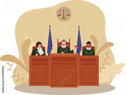 judges in a court of law vector illustration, trial of law