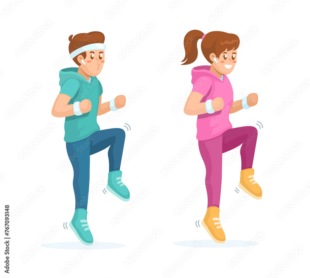 Teenager Running Workout Cartoon Illustration Vector