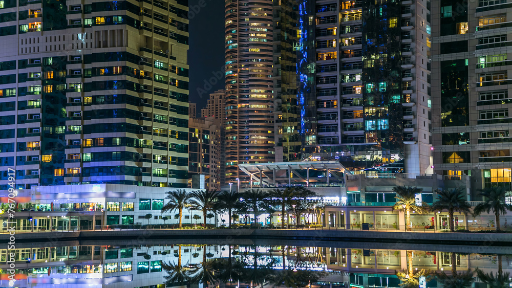 Residential buildings in Jumeirah Lake Towers timelapse in Dubai, UAE. Residential buildings in Jumeirah Lake Towers timelapse in Dubai, UAE.