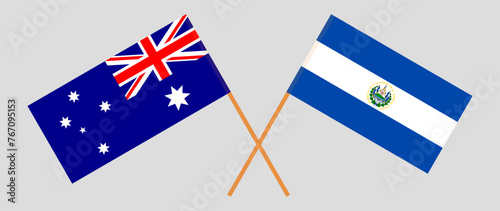 Crossed flags of Australia and El Salvador. Official colors. Correct proportion