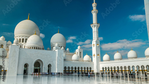 Sheikh Zayed Grand Mosque timelapse located in Abu Dhabi - capital city of United Arab Emirates.