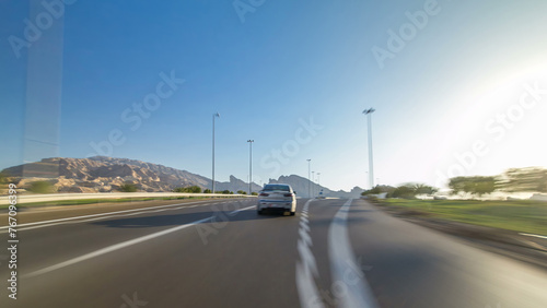 Curvy road through the Jebel Hafeet road timelapse hyperlapse, Al Ain, United Arab Emirates