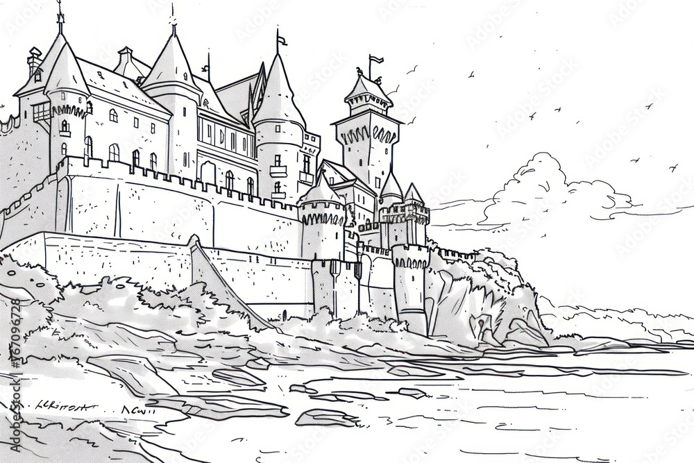 Fototapeta premium Royal Castle coloring page with lots of details