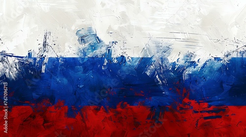 The image is a painting of the flag of Russia. The colors are bright and vibrant, and the brushstrokes are thick and expressive.