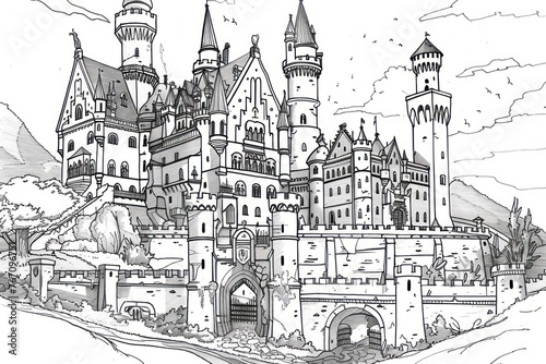 Royal Castle coloring page with lots of details