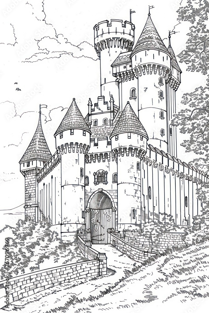 Obraz premium Royal Castle coloring page with lots of details