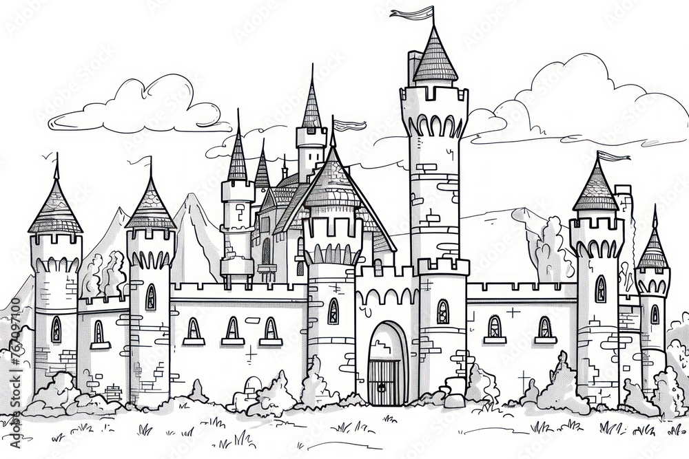 Royal Castle coloring page with lots of details