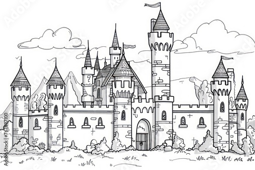 Royal Castle coloring page with lots of details © Daniil