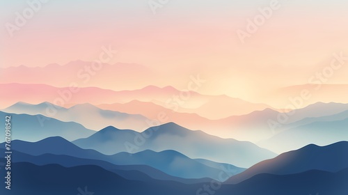 A serene mountain sunrise gradient, with soft pastel pinks and blues melting into golden hues, providing a peaceful backdrop for graphic resources and illustrations. © Kanwal