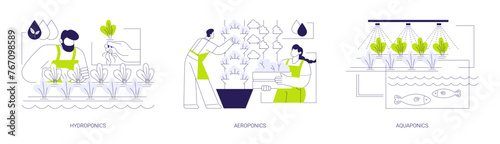 Vertical farming systems abstract concept vector illustrations.
