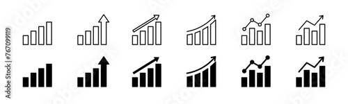 Growing graphic icon set. Outline and glyph graph bar. Profit chart graphic set