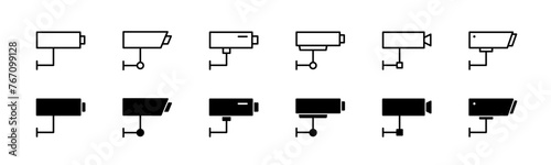 CCTV camera set. Security video surveillance icon. CCTV video camera line and glyph icon set