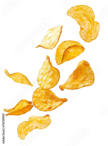 Isolated on a whiote background. Flying potato chips. Isolated White background photo