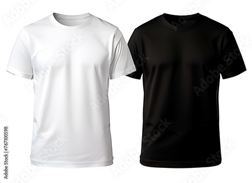 Front view of white and black men's t-shirt with space for your print isolated on transparent background.