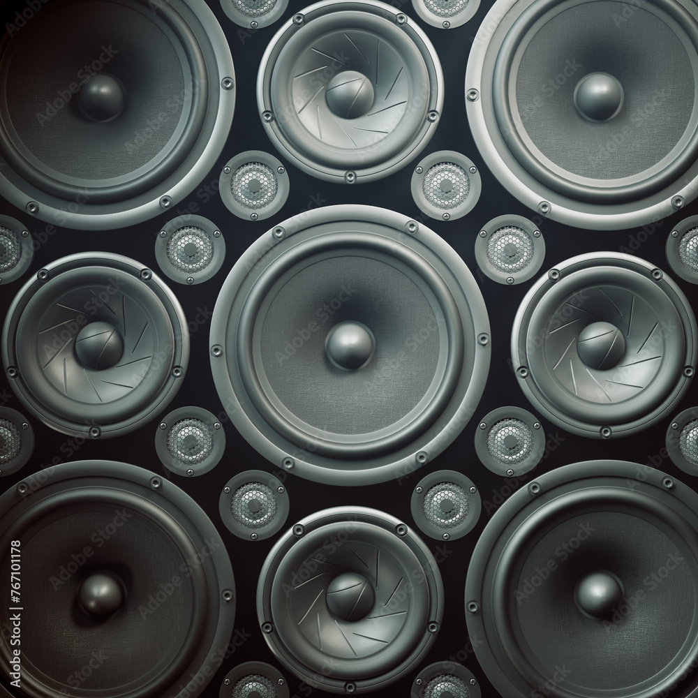 Diverse Collection of Speakers Arranged on a Surface Depicting Audio Diversity Diverse Collection of Speakers Arranged on a Surface Depicting Audio Diversity