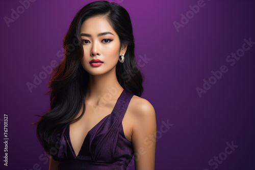 Generative AI portrait of lovely elegant classy woman hollywood star in stylish dress on red carpet