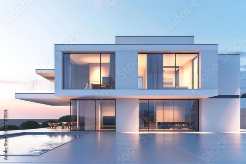 Sleek modern house with contemporary design, architectural 3D illustration © furyon