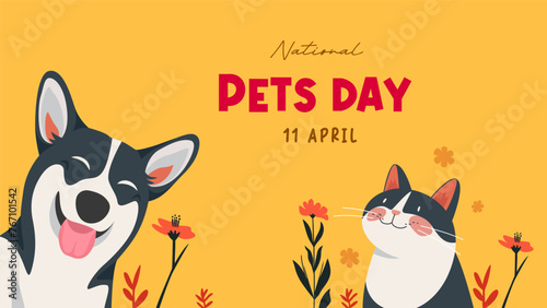 national pet day vector design. April 11. with pet cats and also cute pet dogs, love your pets and take care of them