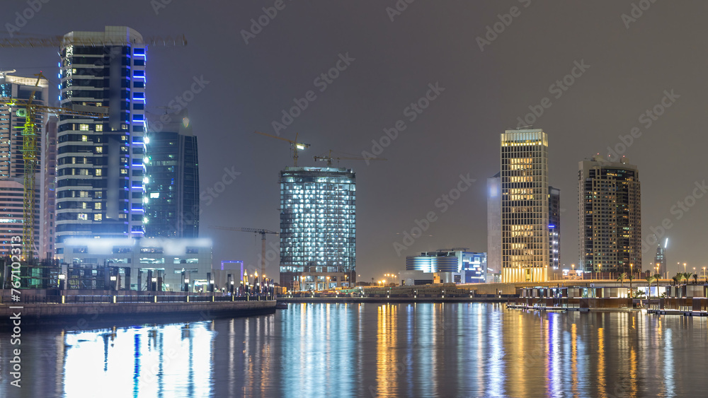 Dubai business bay towers night timelapse