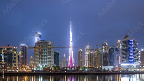 Dubai business bay towers day to night timelapse