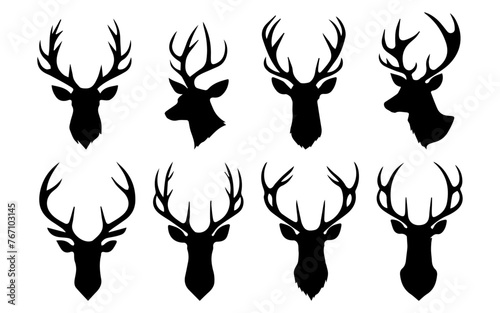 Set of a deer head silhouette vector