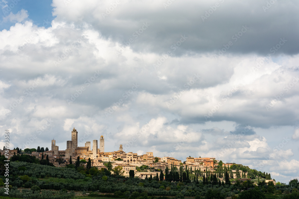 The historic town of San Gimignano in the heart of Italian Tuscany in the province of Siena