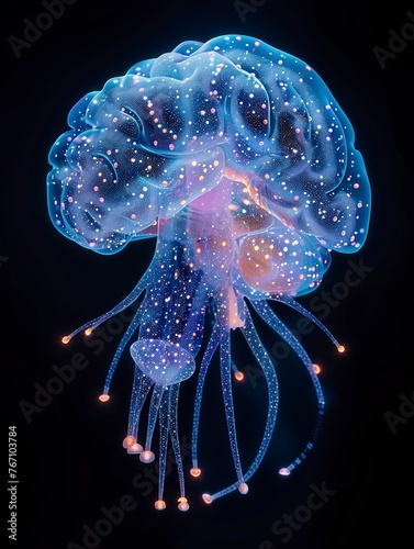 Brains limbic system, emotions in color, neural pathways illuminated, top view, deep zoom photo