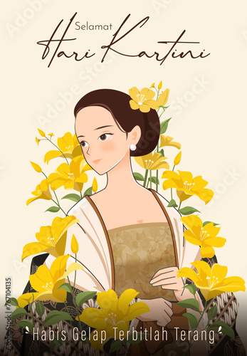 Selamat Hari Kartini Means Happy Kartini Day. Kartini is Indonesian Female Hero. Habis gelap terbitlah terang means After Darkness comes Light. Vector Illustration. photo
