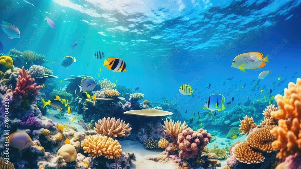 Fish over a coral reef in the sea. Fish over a coral reef in the sea.