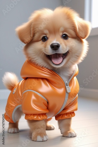 An adorable orange puppy, very happy, vertical composition