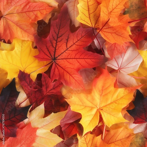 Seamless pattern with bright autumn maple leaves. Red  orange and yellow colors. Beautiful nature background. Endless texture for wrapping paper or textile design.