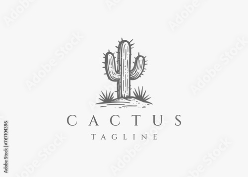 Cactus logo design vector icon flat illustration
