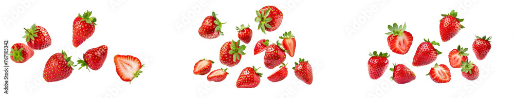 Set of Falling strawberries isolated on white background Set of Falling strawberries isolated on white background