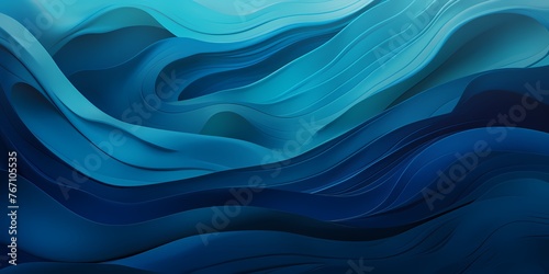 A dramatic gradient waves design, with hues shifting from teal to navy blue, capturing the intensity and power of waves crashing against rocky cliffs.