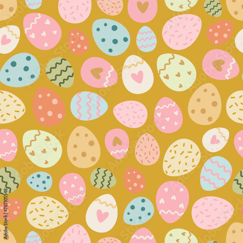 Easter seamless pattern with eggs.Suitable for wallpaper, gift paper, web page background, spring greeting cards. Vector.