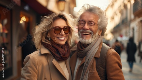 A couple of older people are smiling for the camera